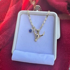 Long Horn Evil Eye Protection Necklace